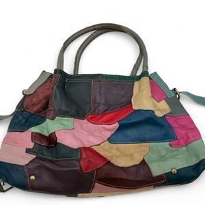 American-vintage Women's Multi Color Leather patchwork shoulder Bag